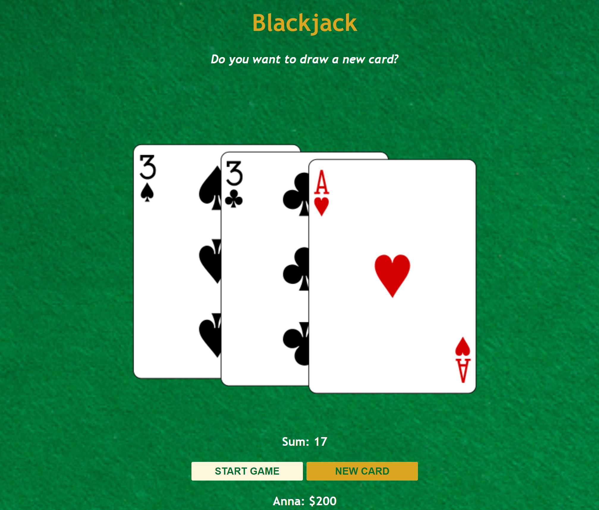 The image of the "Blackjack Game" project