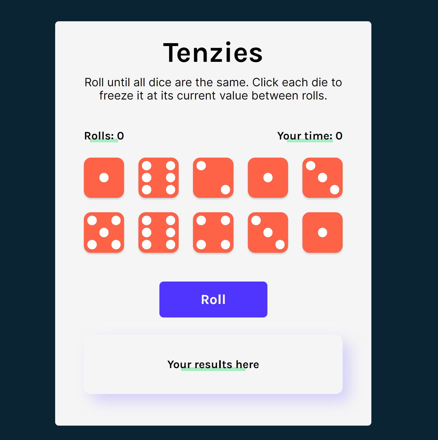 The image of the "React Tenzi Dice Game" project